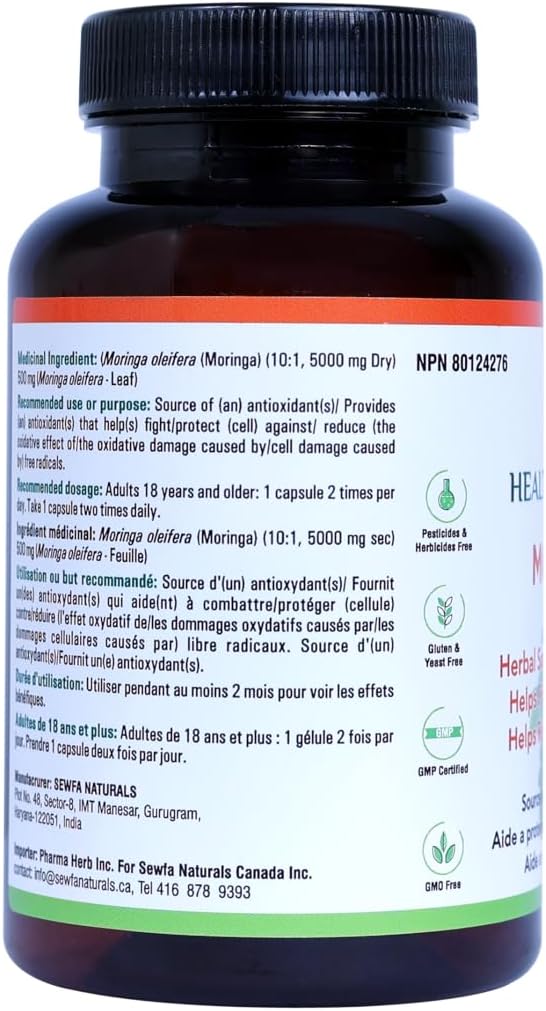 Moringa Capsules - 120 Vegan Capsules – Health Canada Licensed