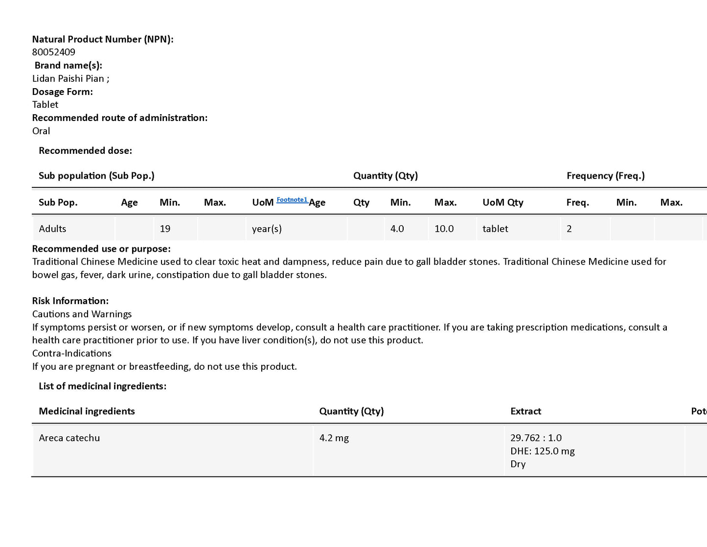 LiDan PaiShi Pian 利胆排石片