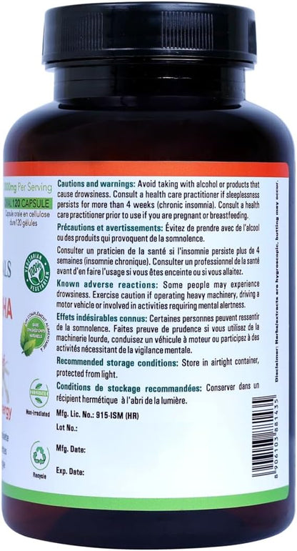 Ashwagandha Capsules - 120 Vegan Capsules – Health Canada Licensed