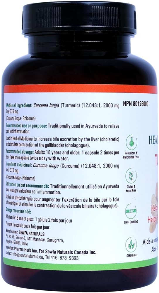 Turmeric Capsules - 120 Vegan Capsules – Health Canada Licensed